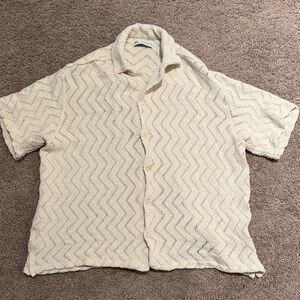 Zara Beige Textured Button Down Shirt
